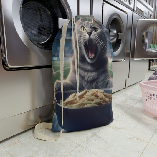 Halftime Football Feline: Screaming Sports Fan Cat Stadium Food Kitten - Laundry Bag
