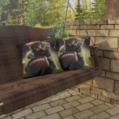 Football Kitten Touchdown: Tabby's Winning Play Sport Game - Outdoor Pillows