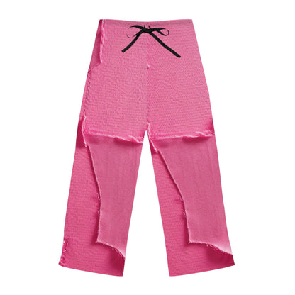 Distressed Neon Pink: Edgy, Ripped Denim-Inspired Doll Fabric - Women's Pajama Pants (AOP)