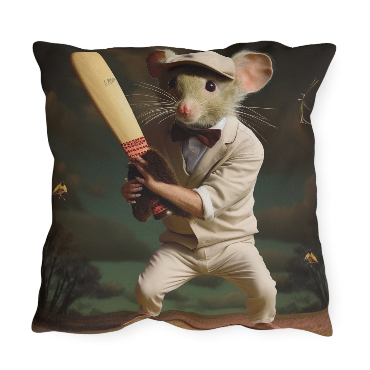 Mouse Cricket Batting, Wicket, Ball Hitting Stump, Howzat Moment - Outdoor Pillows