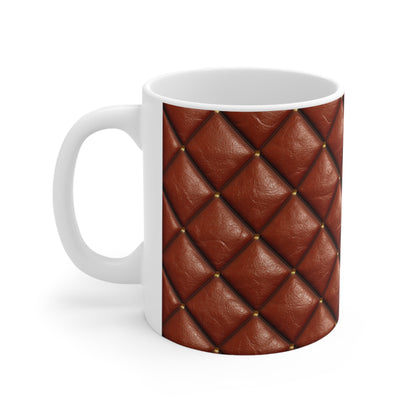 Brown Leather Cognac Pattern Rugged Durable Design Style - Ceramic Mug 11oz