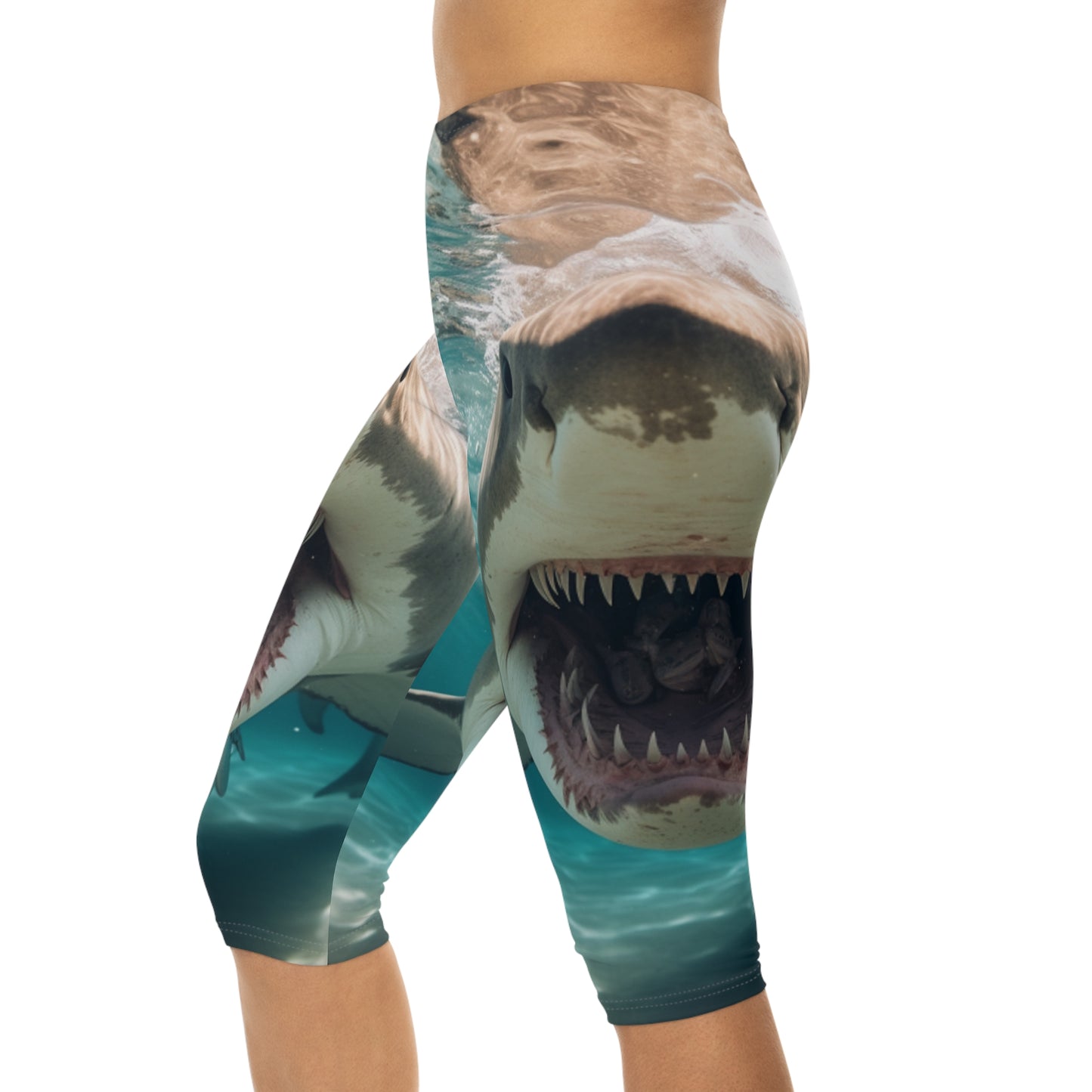 Bull Shark: River Monster Menace - Realistic Dark Water Predator - Women’s Capri Leggings (AOP)