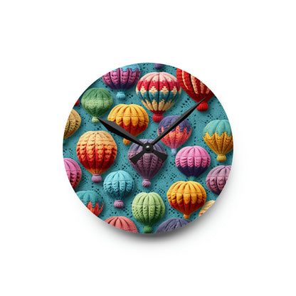 Crochet Hot Air Balloons Sky Travel Transport Scenic Style - Acrylic Wall Clock