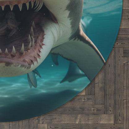 Bull Shark: River Monster Menace - Realistic Dark Water Predator - Round Rug