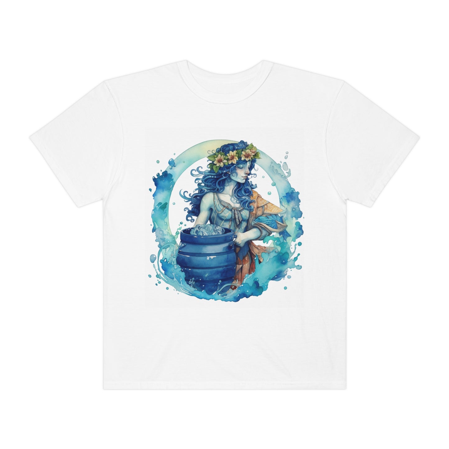 Artistic Aquarius Zodiac - Watercolor Water-Bearer Depiction - Unisex Garment-Dyed T-shirt