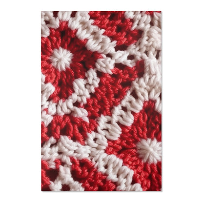 Cálido tejido de crochet rojo y blanco de invierno: diseño de textura elegante y cinematográfico - Alfombras