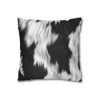 Cowhide on Hair Leather - Black and White - Designer Style - Spun Polyester Square Pillow Case