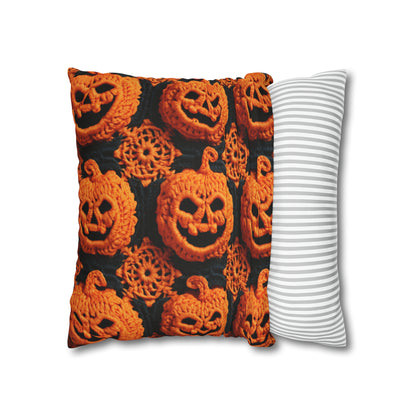 Halloween Crochet Pumpkin Scary Horror Festive Holiday Pattern - Spun Polyester Square Pillow Case