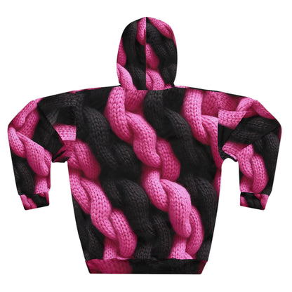 Knitted Hot Pink & Black Texture - Cozy Doll Chic Design for Crafting - Unisex Pullover Hoodie (AOP)