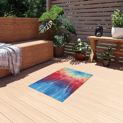 Rainbow Tie-Dye Denim: Vibrant Multi-Color, Fabric Design Spectacle - Outdoor Rug