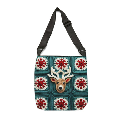 Christmas Reindeer Crochet, Wintry Wonderland Design, Festive Stag Motif. Embrace the Holiday Spirit - Adjustable Tote Bag (AOP)