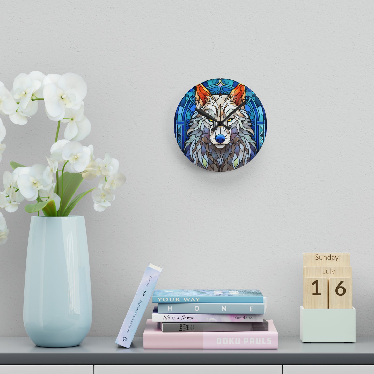 Stained Glass Wolf Design - Acrylic Wall Clock