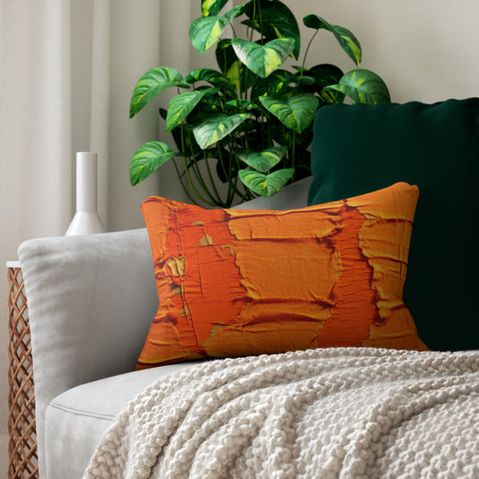 Fiery Citrus Orange: Edgy Distressed, Denim-Inspired Fabric - Spun Polyester Lumbar Pillow
