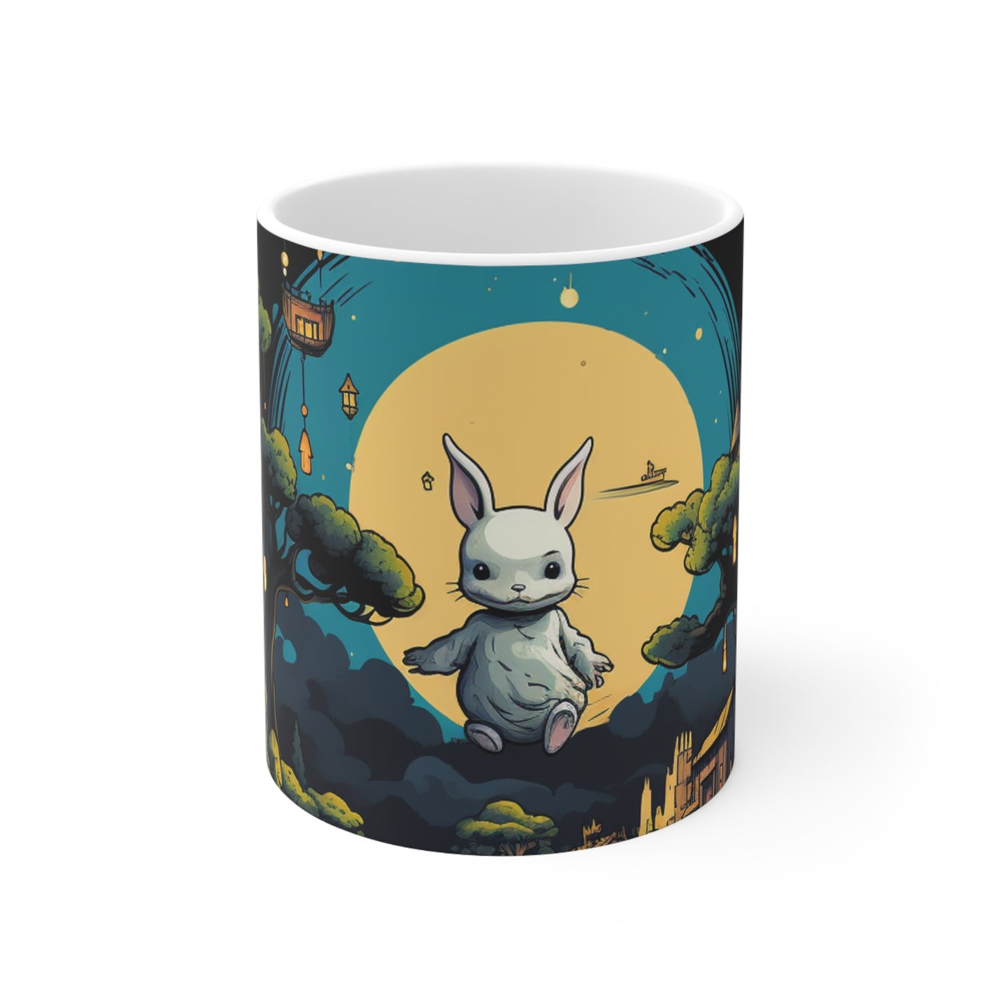 White Rabbit Mystery Psychedelic Fantasy Anime Cartoon Bunny - Ceramic Mug 11oz