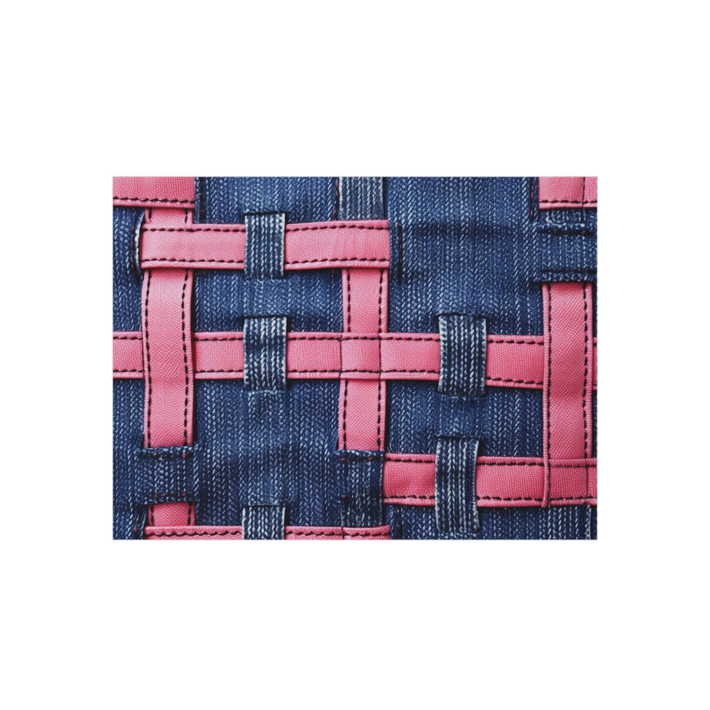 Candy-Striped Crossover: Pink Denim Ribbons Dancing on Blue Stage - Outdoor Rug