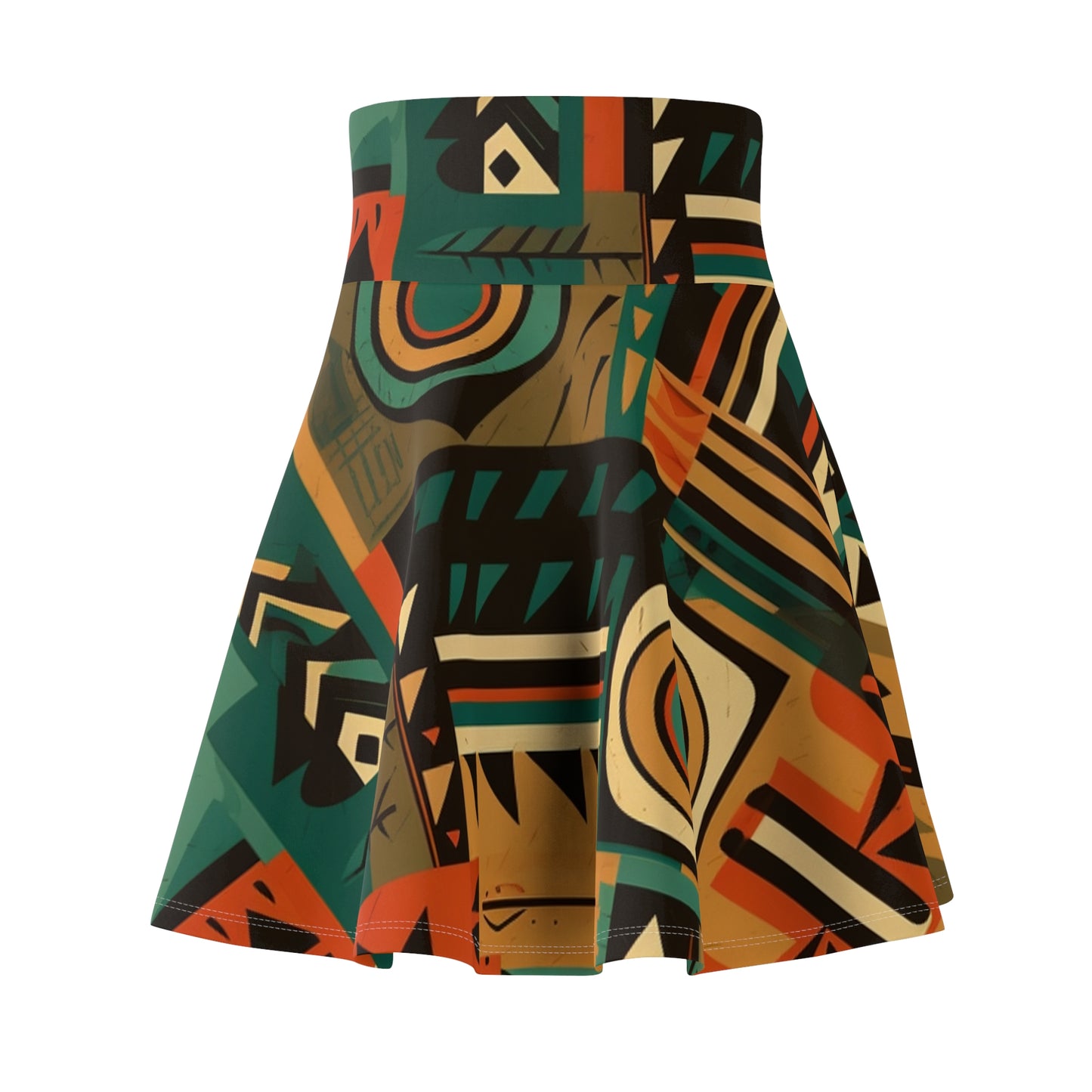 Earthy Tones Geometric Tribal-Inspired Pattern Design Women's Skater Skirt (AOP)