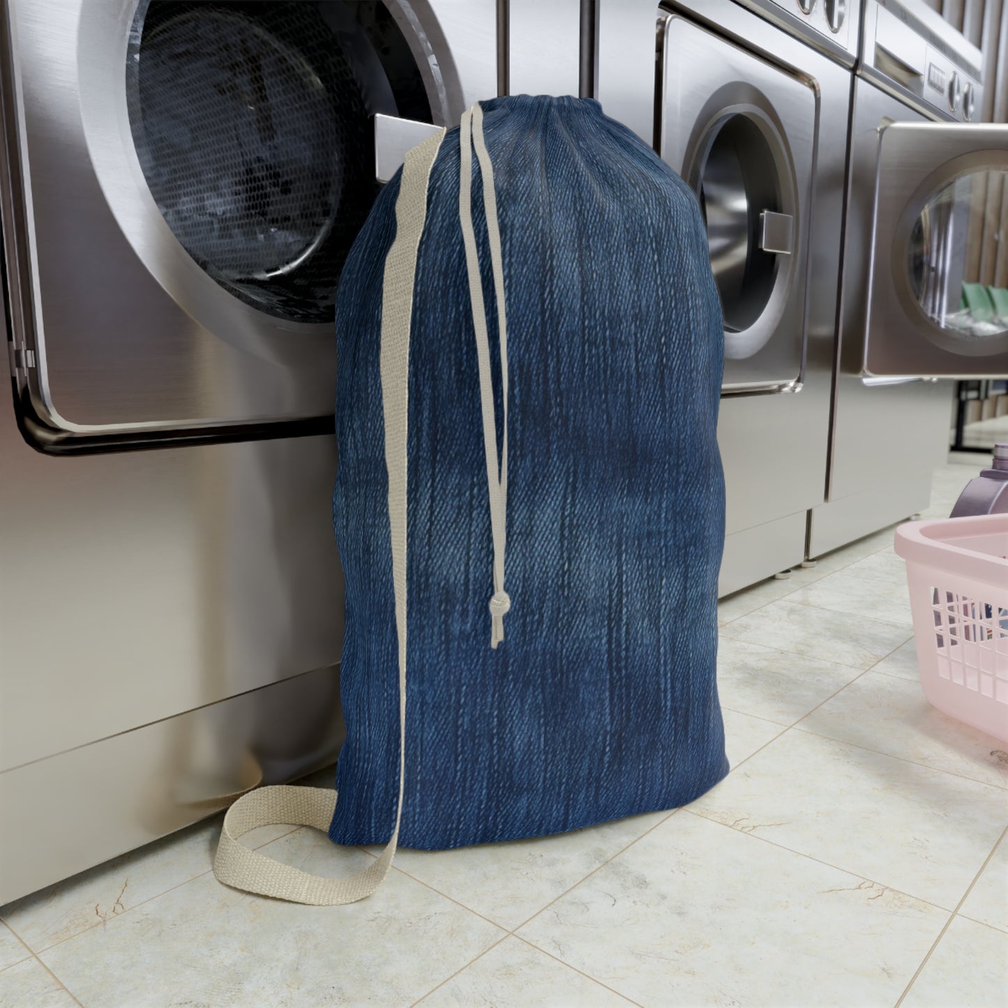 Indigo Splash: Washed Denim Reverie in Deep Blue - Laundry Bag