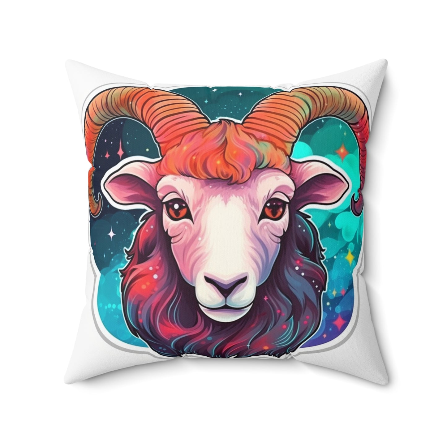 Signo del zodiaco Aries - Símbolo de astrología cósmica de color vivo y brillante - Almohada cuadrada de poliéster hilado 