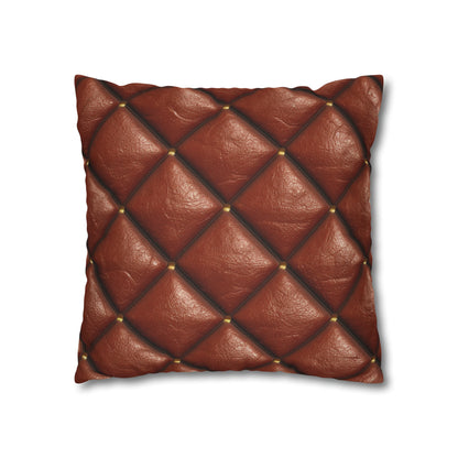 Brown Leather Cognac Pattern Rugged Durable Design Style - Spun Polyester Square Pillow Case