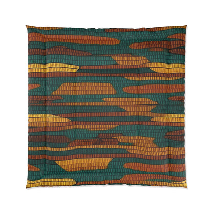 Teal & Dark Yellow Maya 1990's Style Textile Pattern - Intricate, Texture-Rich Art - Comforter
