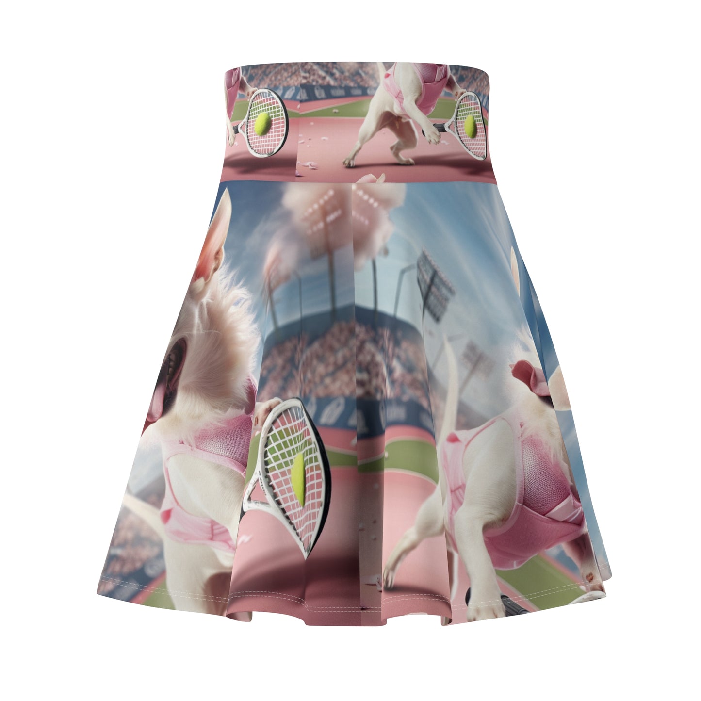 Chihuahua Tennis Ace: Dog Pink Outfit, Court Atheletic Sport Game - Women's Skater Skirt (AOP)