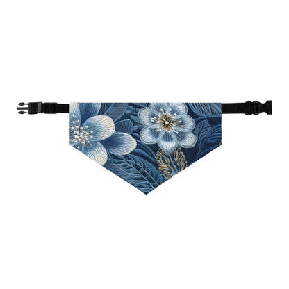 Flower Blossom Embroidery Floral on Denim Style - Pet Bandana Collar