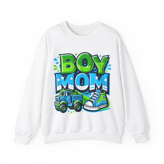 Boymom デザインシャツ、Boy Mom おもちゃトラック、楽しいギフト、ユニセックス ヘビーブレンド™ クルーネック スウェットシャツ