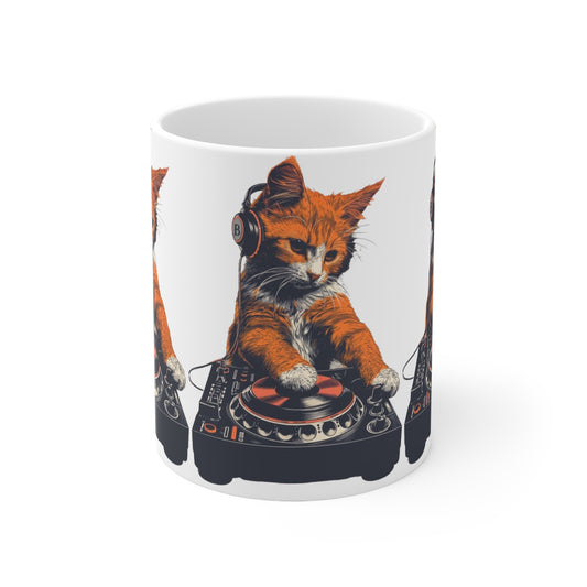 Retro style, DJ cat - Ceramic Mug 11oz