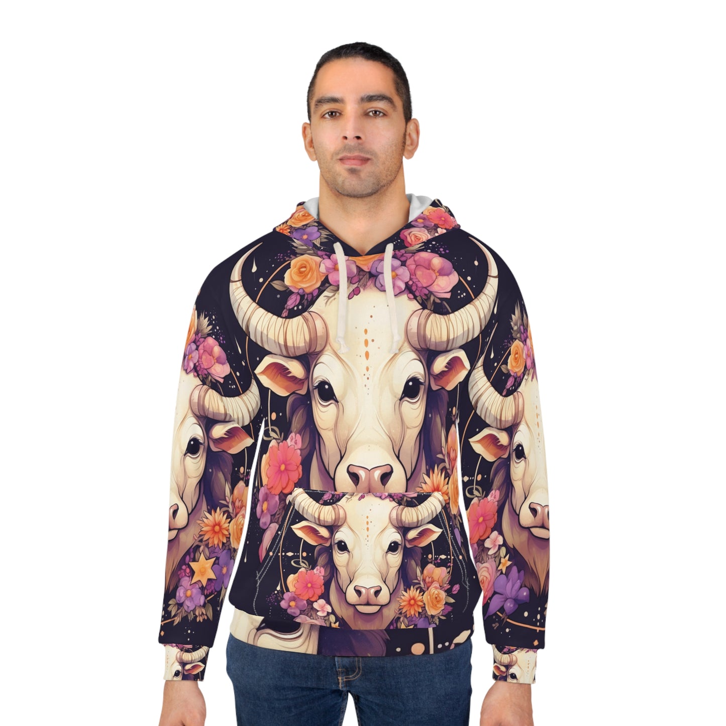 Acentos de flores del toro del zodiaco Tauro - Signo de astrología - Sudadera con capucha unisex (AOP) 