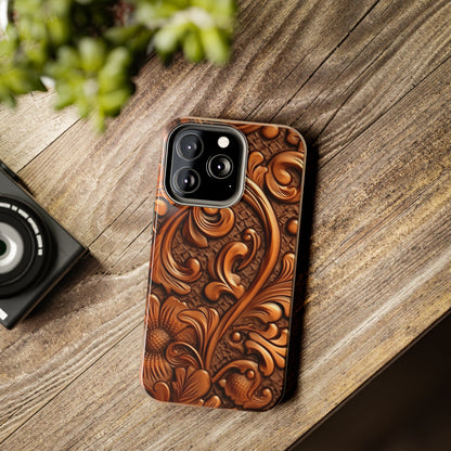 Leather Flower Cognac Classic Brown Timeless American Cowboy Design - Tough Phone Cases