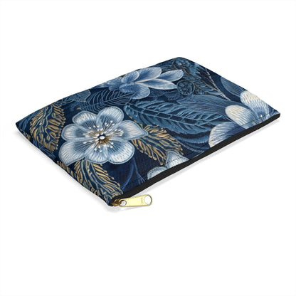 Flower Blossom Embroidery Floral on Denim Style - Accessory Pouch