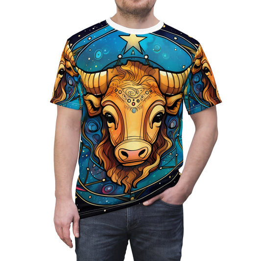 Taurus Constellation Zodiac Sign Astrology Cosmic Art - Unisex Cut & Sew Tee (AOP)