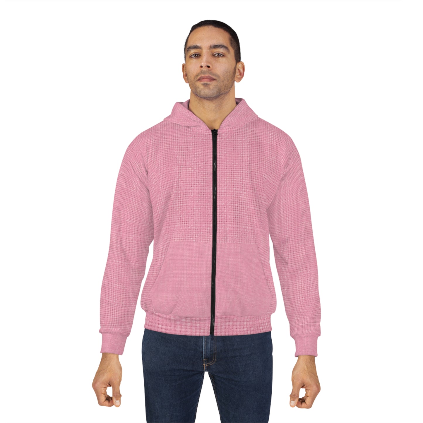 Pastel Rose Pink: Denim-Inspired, Refreshing Fabric Design - Unisex Zip Hoodie (AOP)