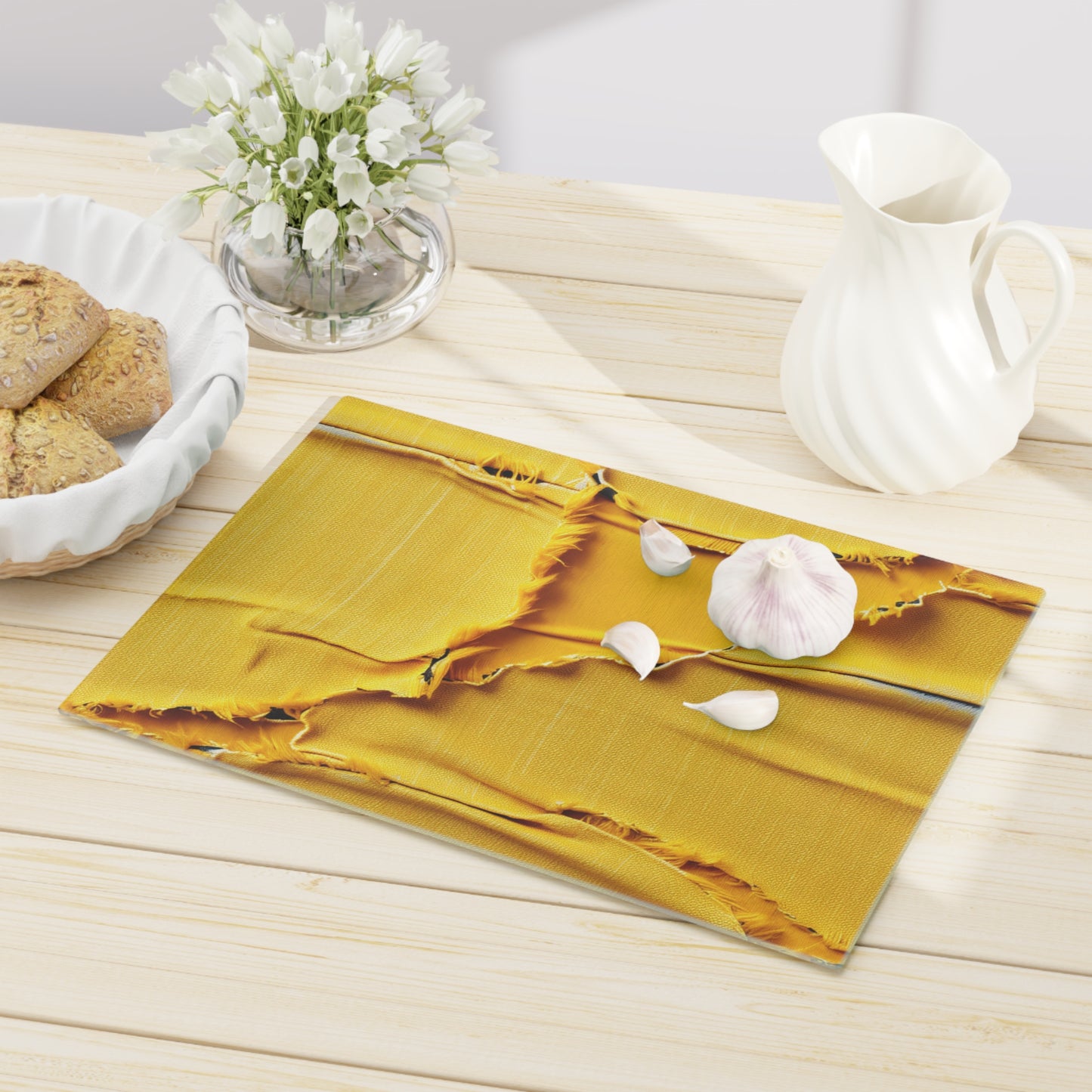 Banana Yellow Lemon: Bold Distressed, Denim-Inspired Fabric - Cutting Board