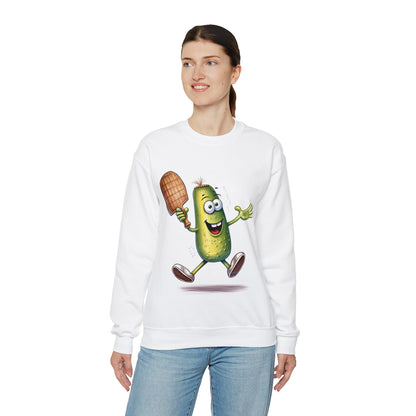 Pickle Player Action: Cartoon Swinging Pickleball Paddle - Sporty Charm - Unisex Heavy Blend™ Crewneck Sweatshirt