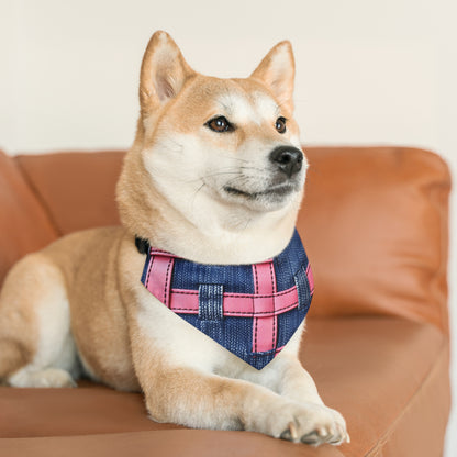 Candy-Striped Crossover: Pink Denim Ribbons Dancing on Blue Stage - Dog & Pet Bandana Collar