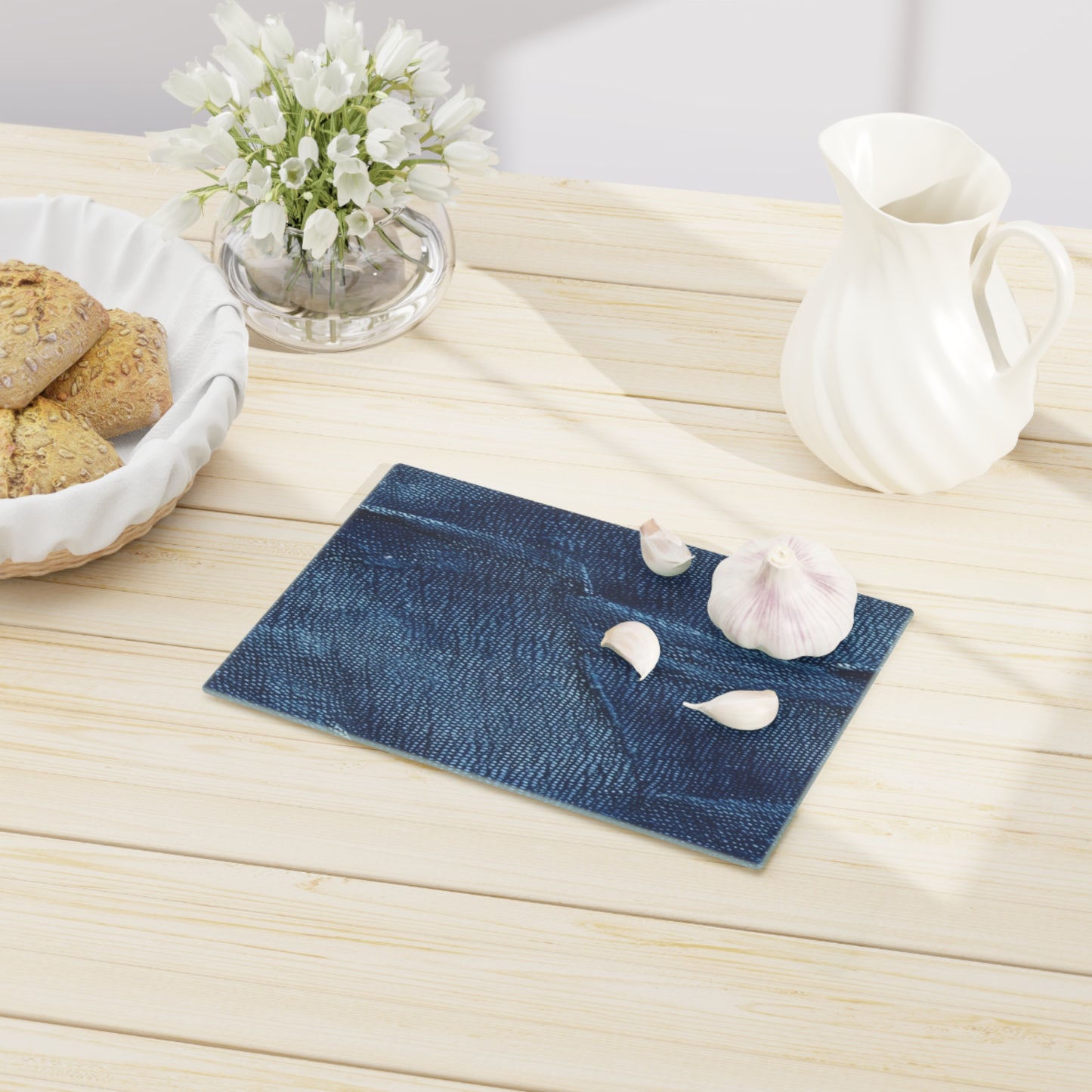 Dark Blue: Distressed Denim-Inspired Fabric Design - Cutting Board