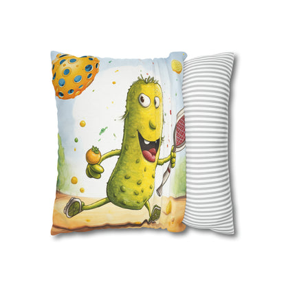 Pickleball Play: Pickle Sport Action Game, Fast Dink Ball - Spun Polyester Square Pillow Case