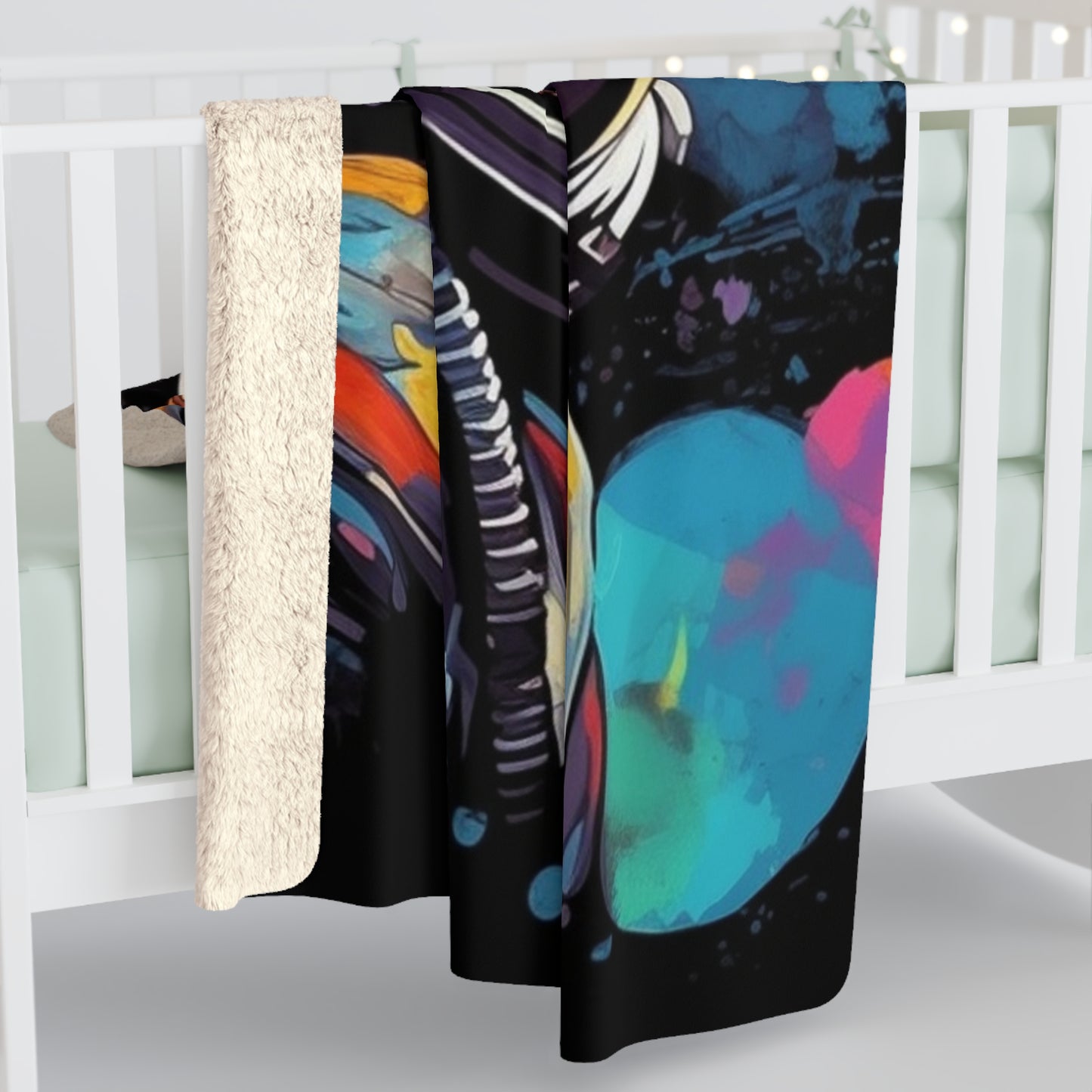 Astro Cat Adventure Feline - Pop Art, Floating in Cosmic Space - Sherpa Fleece Blanket