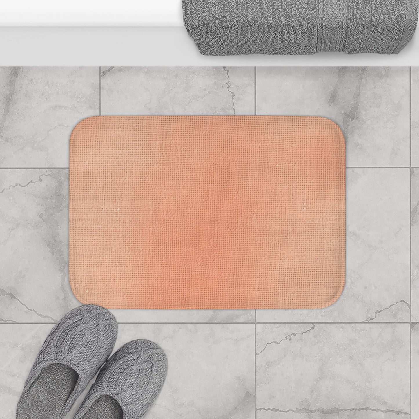 Soft Pink-Orange Peach: Denim-Inspired, Lush Fabric - Bath Mat