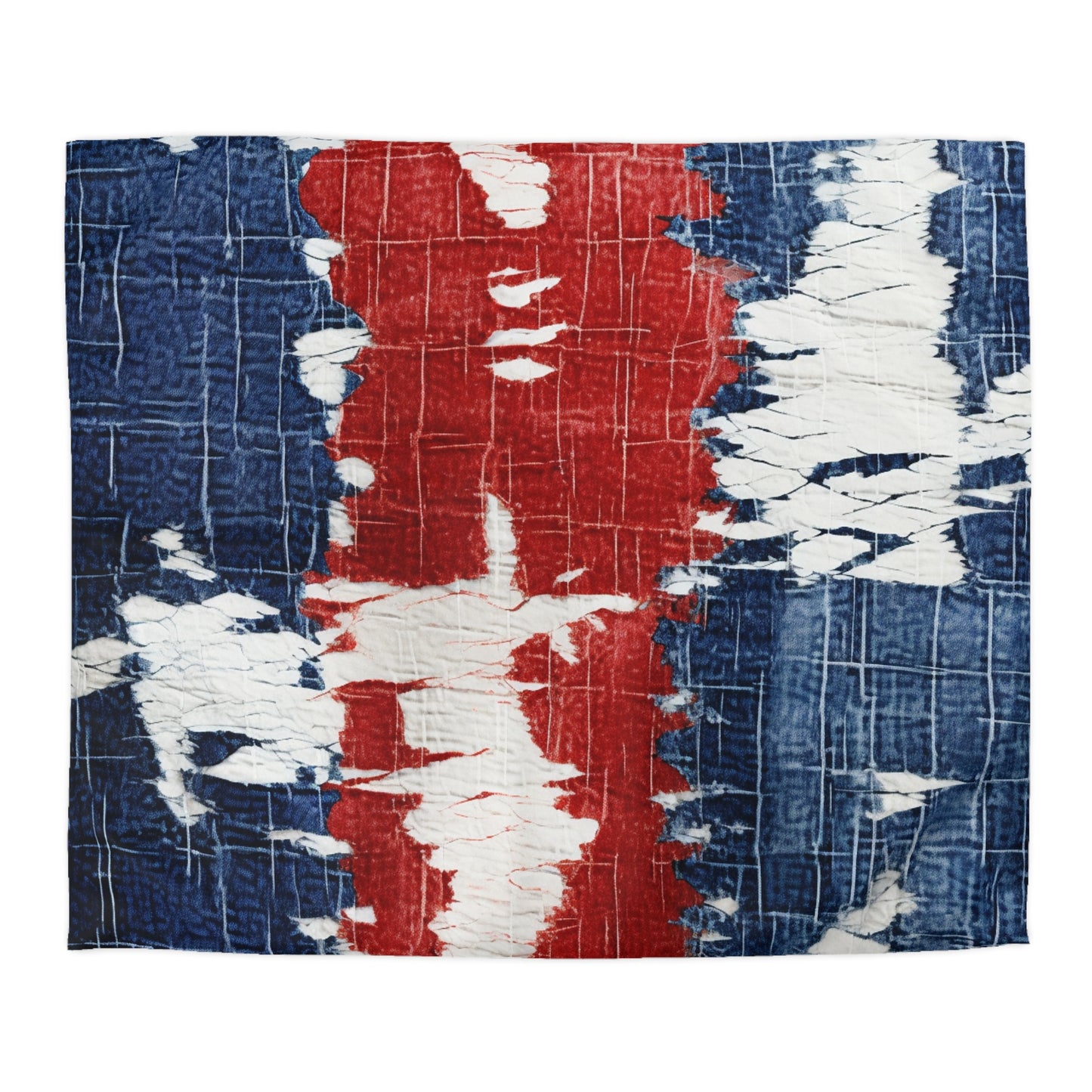 Patriotic Red, White & Blue: Distressed Denim-Style, Torn Fabric - Microfiber Duvet Cover