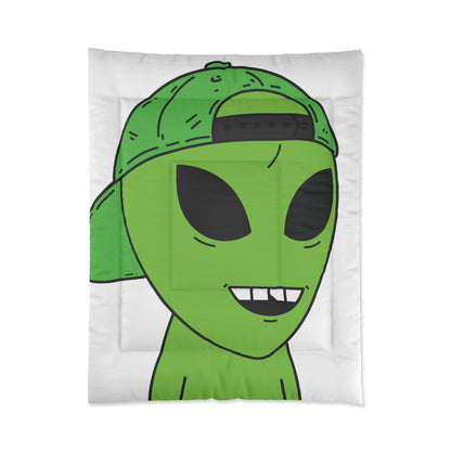 The Green Alien Visitor with Hat Bed Comforter