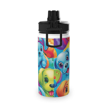 Happy Puppy & Dog Design - Vivid and Eye-Catching - Stainless Steel Water Bottle, Sports Lid