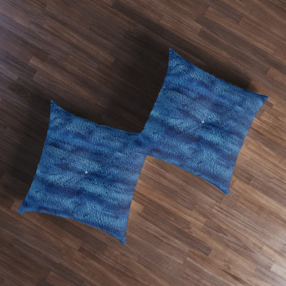 Blue Spectrum: Denim-Inspired Fabric Light to Dark - Tufted Floor Pillow, Square