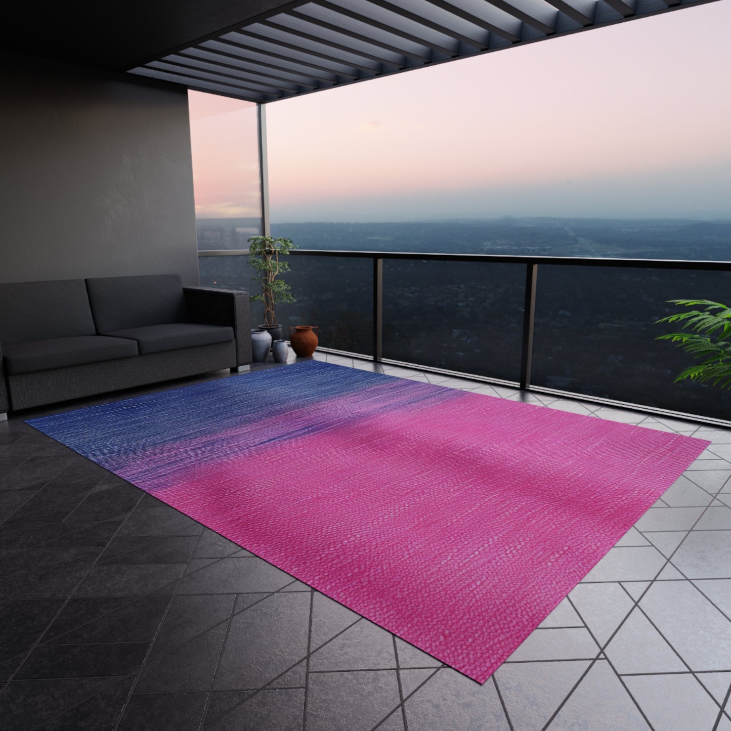 Dual Delight: Half-and-Half Pink & Blue Denim Daydream - Outdoor Rug