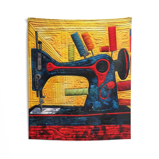 Colorful Seamstress Quilt, Artisan Sewing Imagery, Bold Quilter Craft - Indoor Wall Tapestries