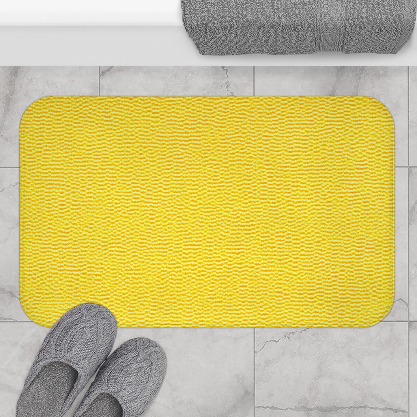 Sunshine Yellow Lemon: Denim-Inspired, Cheerful Fabric - Bath Mat