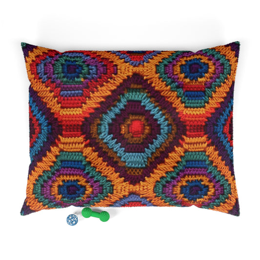 African Heritage Crochet, Vibrant Multicolored Design, Ethnic Craftwork - Dog & Pet Bed