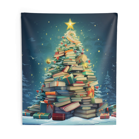Book Worm Club Christmas Tree Seasonal Winter Holiday - Indoor Wall Tapestries