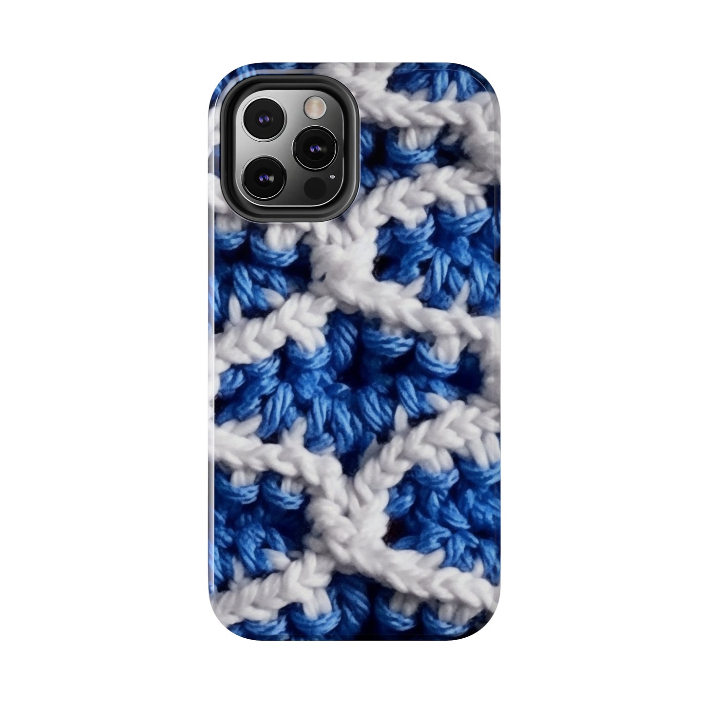 Blueberry Blue Crochet, White Accents, Classic Textured Pattern - Tough Phone Cases